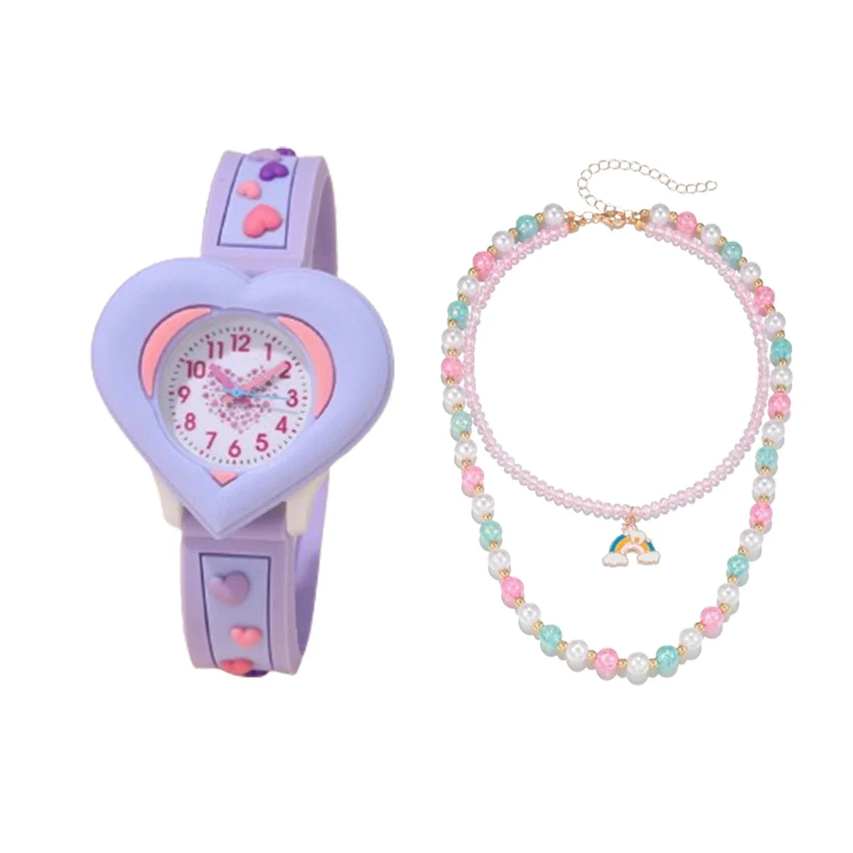 1/2pcs-Cute heart-shaped quartz watch for girls - silicone strap, suitable for Christmas gifts, birthday gifts