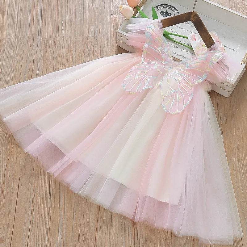 Summer New Colorful Chiffon Baby Girl Princess Dress, Cute Butterfly Wing Children'S Clothing