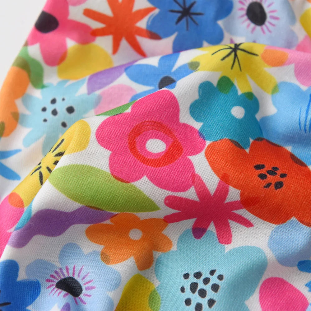 VIKITA Girls Clothing Sets for Summer Kids Rabbit Floral Print Cotton Short Sleeve T Shirt and Pants 2 Pcs Suit Clothes Sets