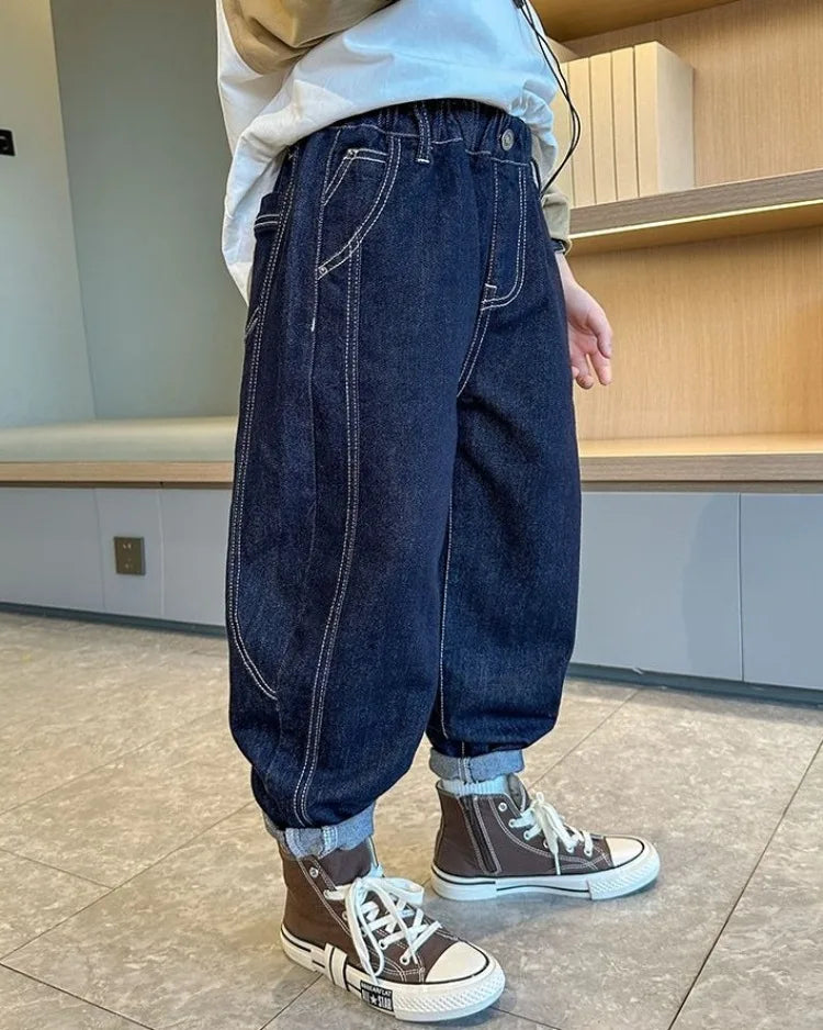 Designer Boys Autumn Winter 2025 New Casual Stretchable Denim Jeans Long Pants Boys' Fashionable Trousers
