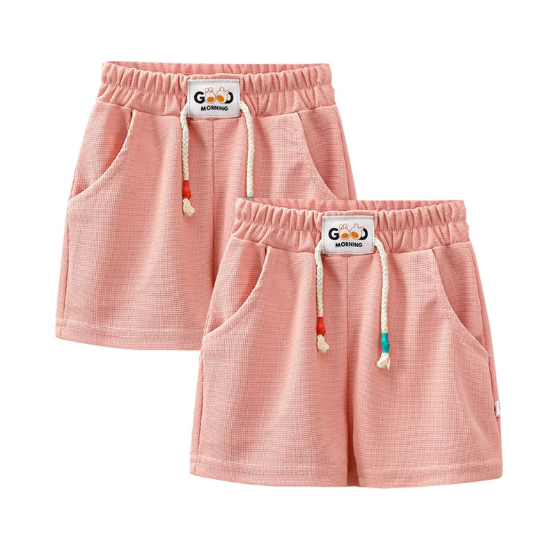 2pcs Summer Kids Shorts Boys Girls Solid Color Short Baby Solid Color Casual Pant Children Short Pant Sport Clothing Outwear