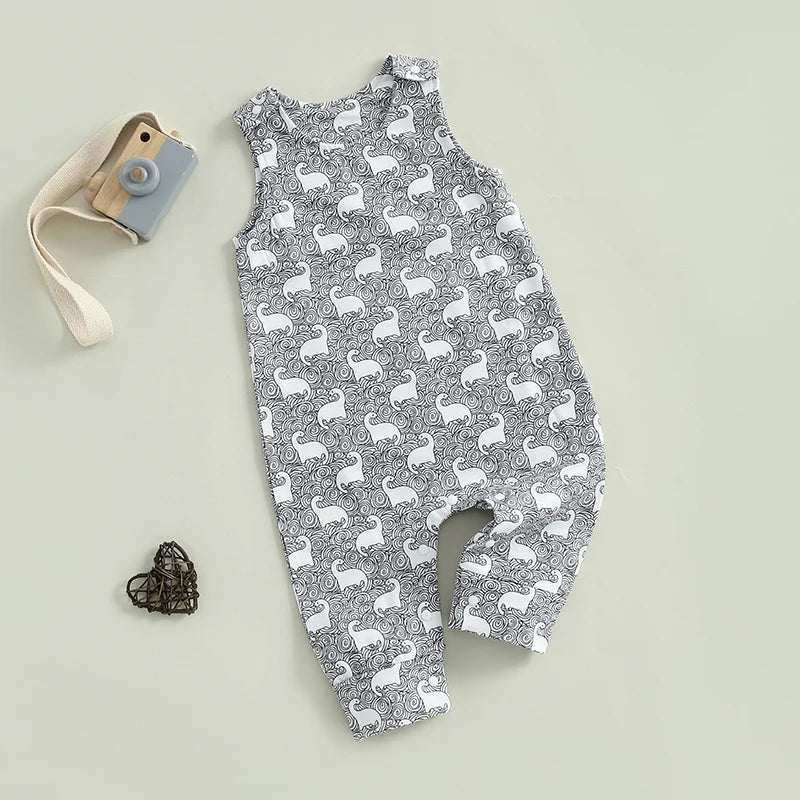 Infant Boy Romper Sleeveless Round Neck Printed Jumpsuit Toddler Playsuit Summer Outfit for Baby Boys