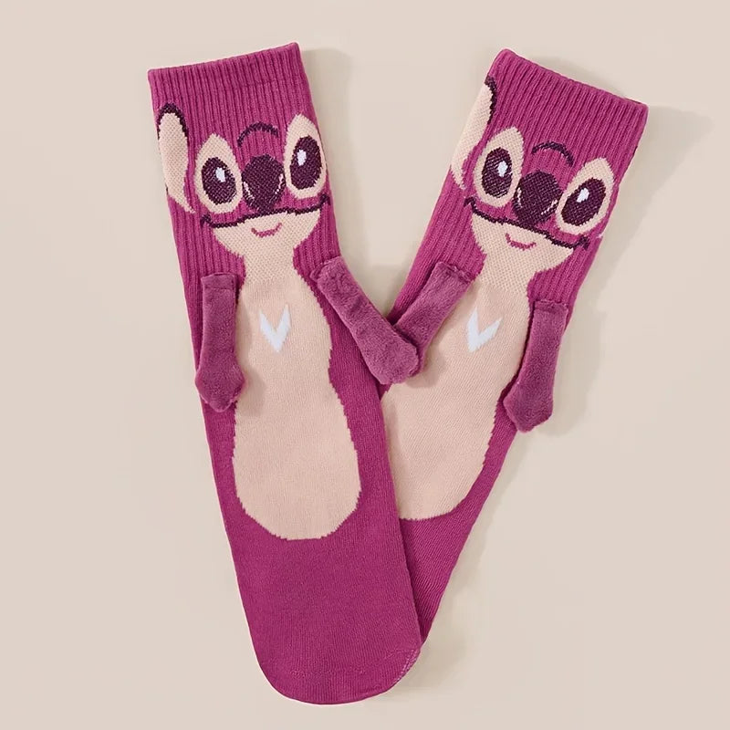 Stitch hand in hand sock sock female Japanese cartoon cartoon tube stack sock cute children Christmas sock gift