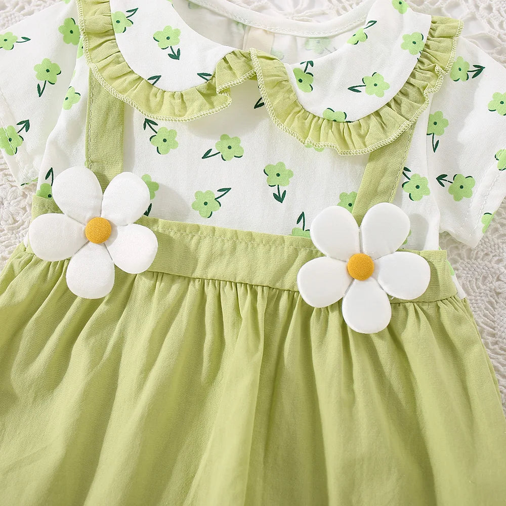 Summer New Style Fake Two Short Sleeved Baby Girl Dress, Small Floral Petal Collar Children'S Clothing (6-24 Months)