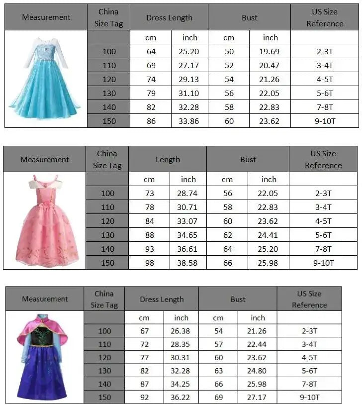 Girl Elsa Anna Dress Princess Costume Snow Queen Dress Baby Halloween Ariel Carnival Clothes Kids Cosplay Clothes Party Clothing