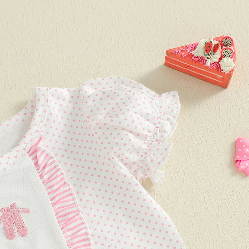 Cute Baby Girl Floral Print Romper with Bow Headband and Ruffle Bottoms 3 Piece Outfit Set for Summer Beach Party