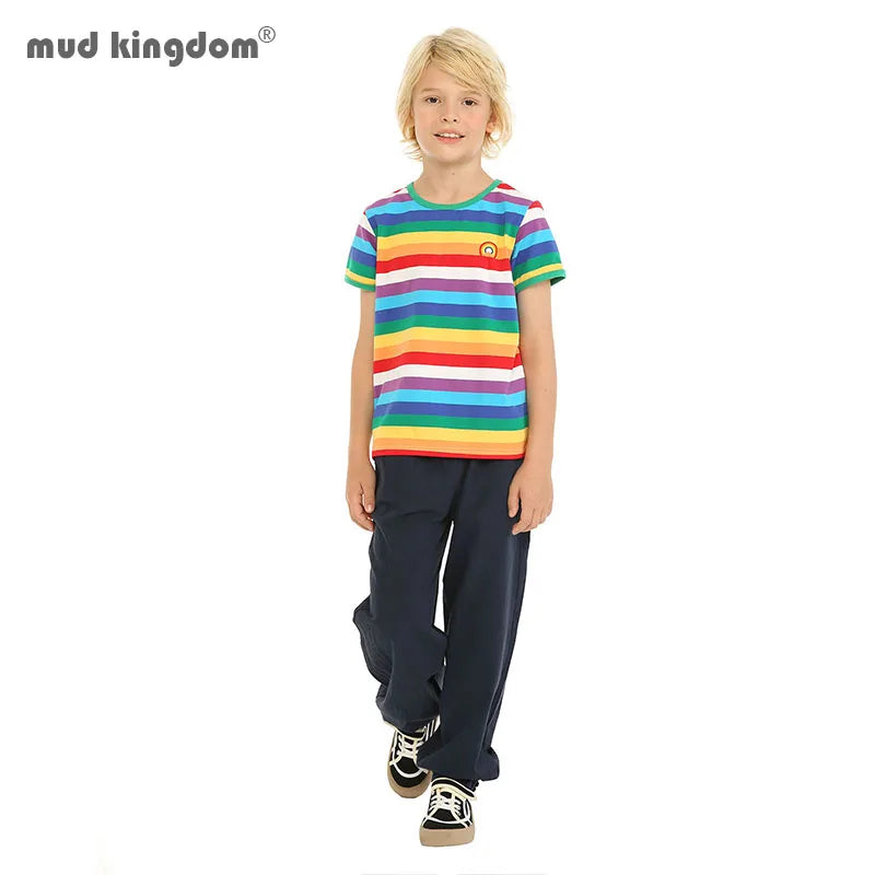 Mudkingdom Boys Girls T-Shirt Colorful Rainbow Unisex Shirt Striped Summer Boys Tops Kids Clothes Girls Tees Children Tank Tops