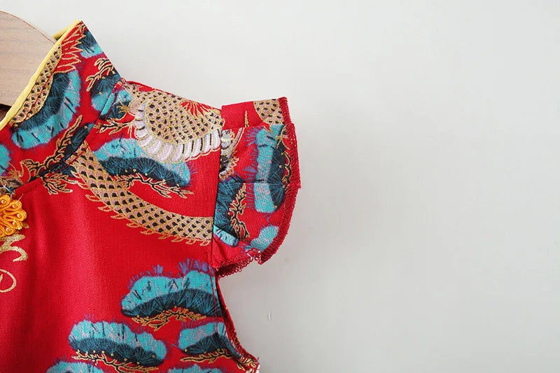 (9 Months -3 Years Old) Summer New Chinese Retro Style Baby Girl Dress, Spring Festival Party Children'S Clothing