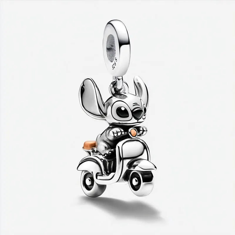 Customizable engraved 925 Sterling Silver Dangle Charm Stitch ride a motorcycle pendant for Original DIY Bracelet Fine Jewellery