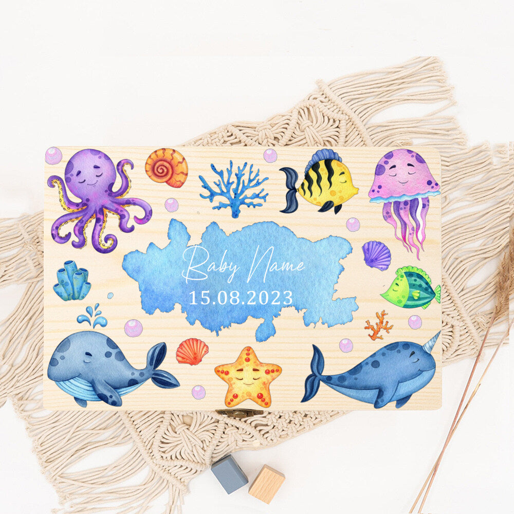 Personalized Baby Memory Box Custom Forest Animal Wooden Box Newborn Shower Gift Infant Birth Stats Present Baby Storage Box