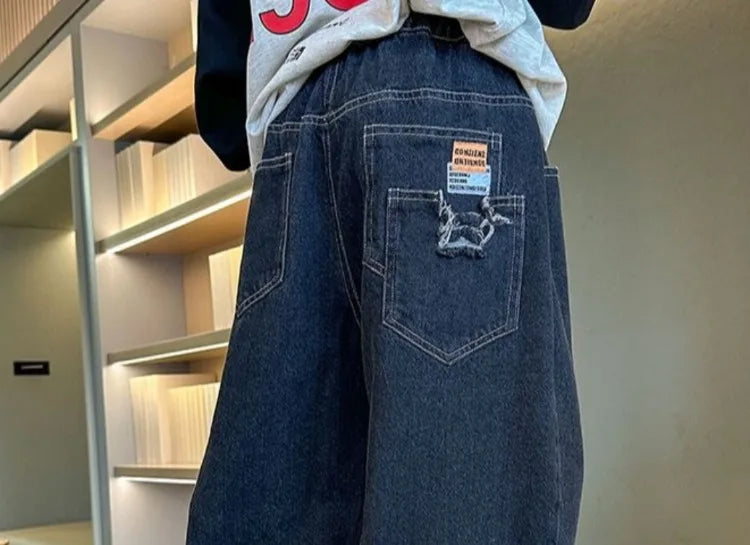 2025 New Boys' Denim Jeans Spring Autumn Kids Casual Sport Pants Long Korean Style Trendy Streetwear