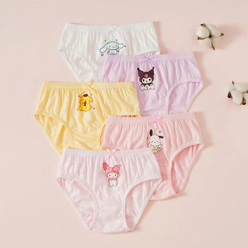 5/10Pcs Girls Cotton Panties Cartoon Character Hello Kitty Kuromi Pochacco Cute Girls Triangle Underwear Soft Preschooler Briefs