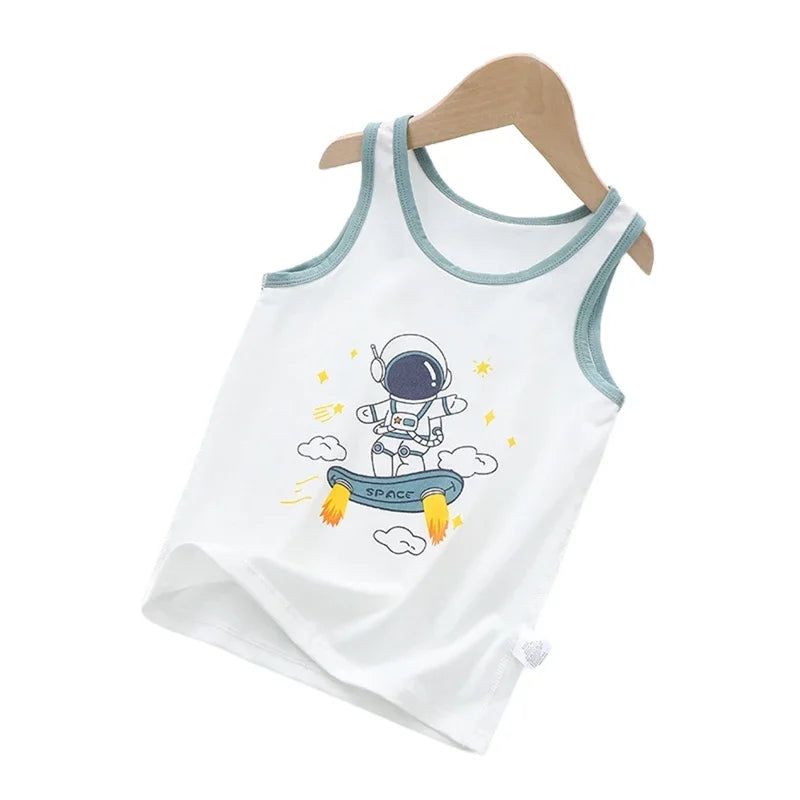2025 Summer Kids Tanks Top Children's Vest Baby Underwear Clothing Cartoon Printed Top Cotton T-shirt Boys Sleeveless Tank 0-8 Y