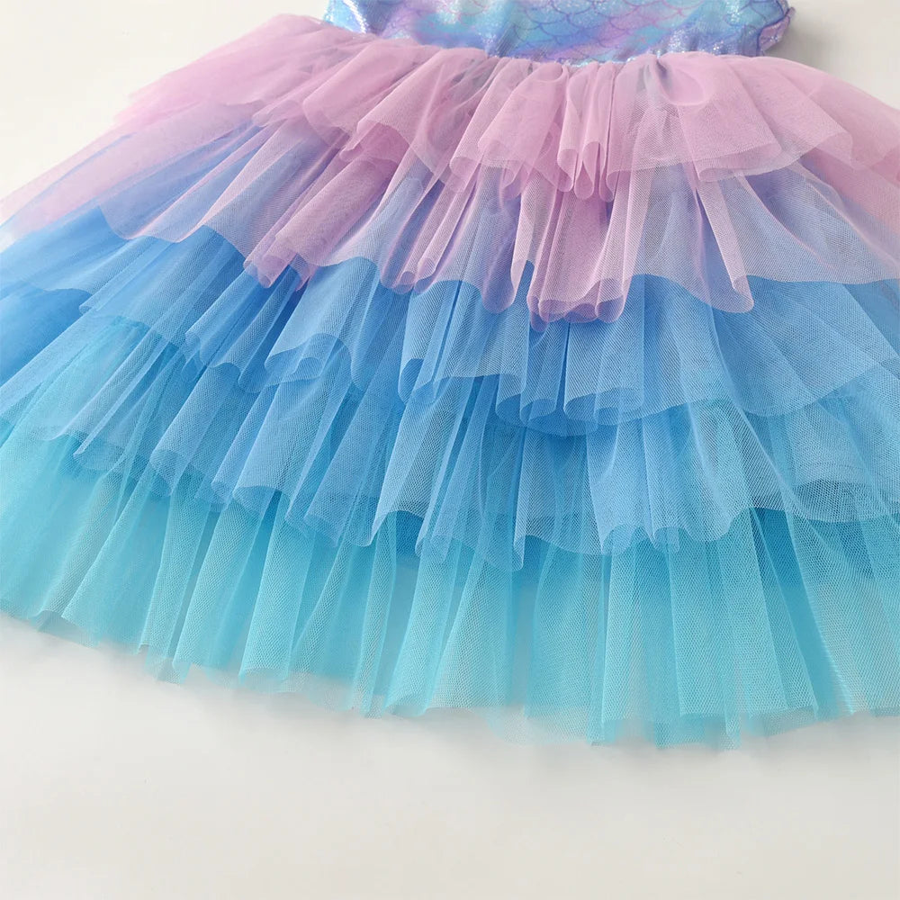 VIKITA Girls Fancy Fashion Dress Kids Summer Sleeveless Gradient Vestidos Girls Mesh Birthday Party Princess Tutu Cake Dress