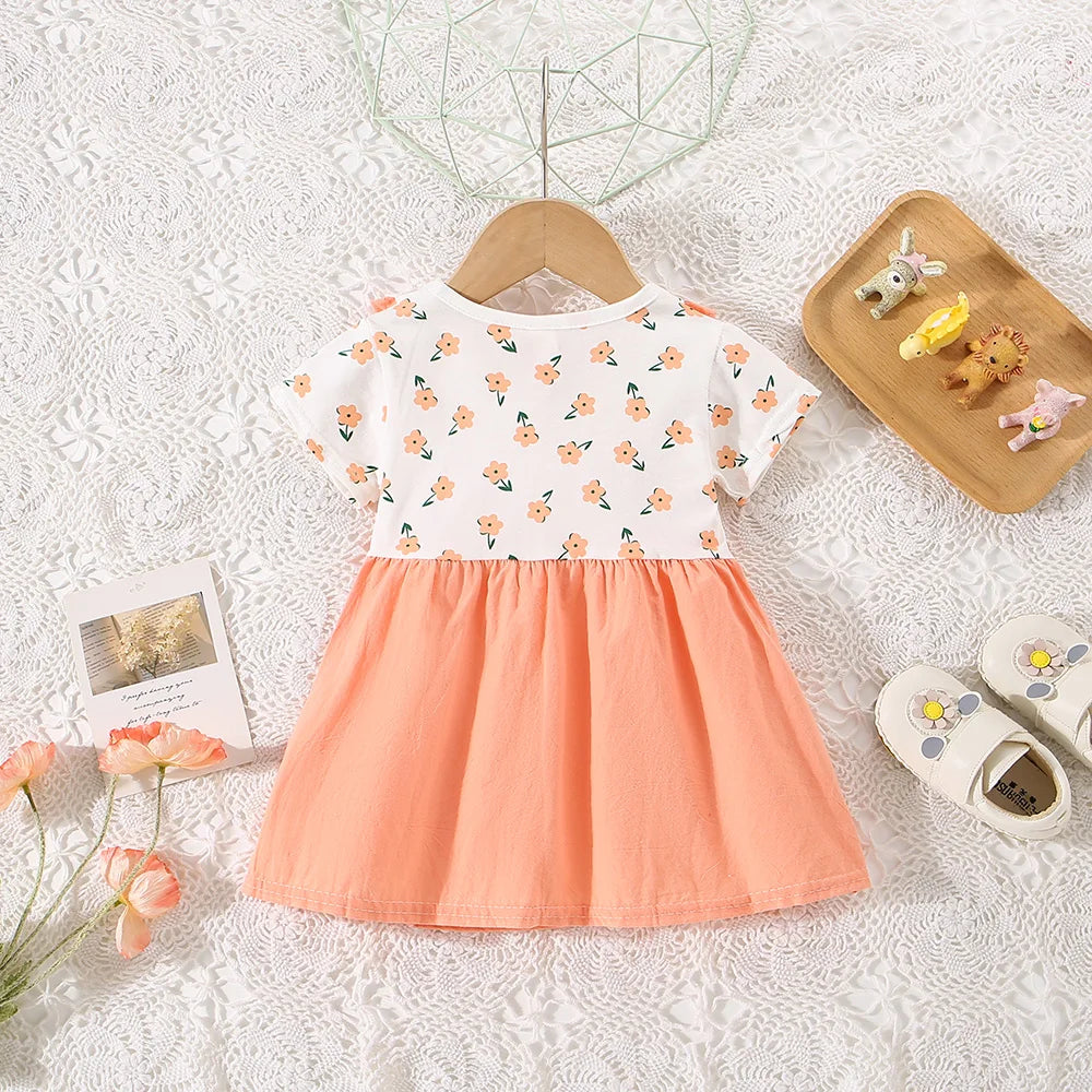 Summer New Style Fake Two Short Sleeved Baby Girl Dress, Small Floral Petal Collar Children'S Clothing (6-24 Months)