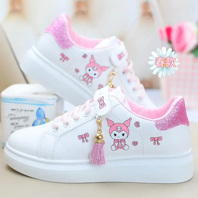 Sanrio hello kitty  spring autumn non-slip net shoes girl casual shoes cartoon board shoes kuromi sports shoes cute Sneakers