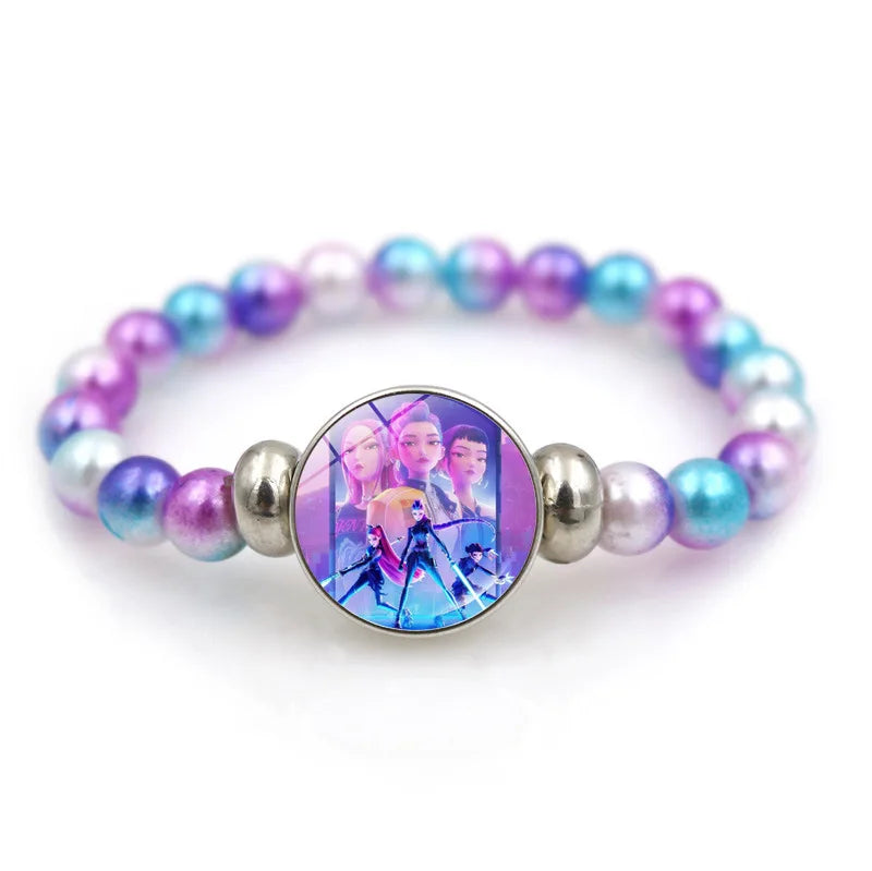 * K-Pop Demon Hunters Handmade Glass Bead Bracelet Huntr-x Rumi Zoey Mira Bangles Unisex Jewelry Accessories Fans Gift