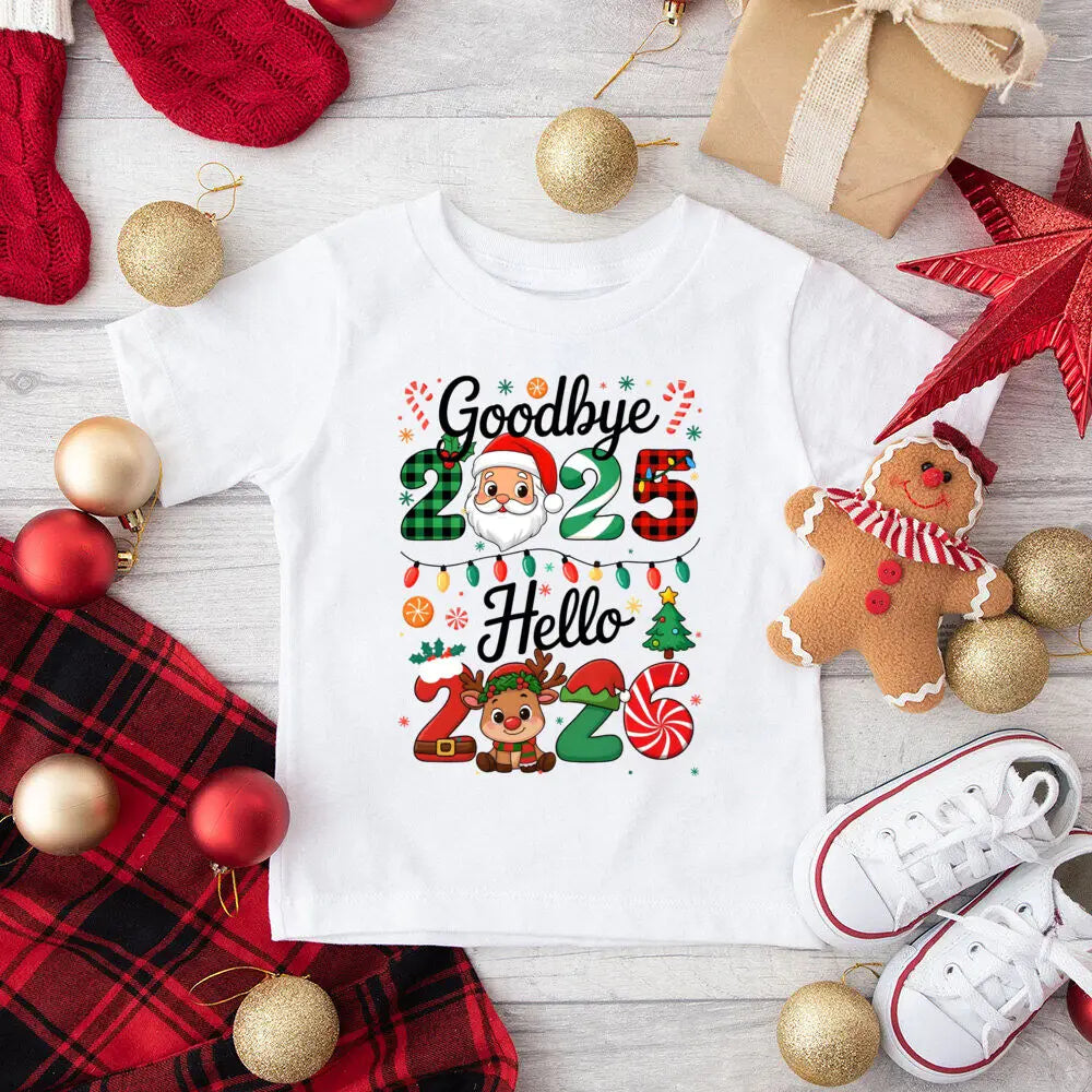 Goodbye 2025 Hello 2026 Christmas Matching Tshirt Father Mother Son Daughter Clothes Holiday Xmas Party Family T-shrits Outfits