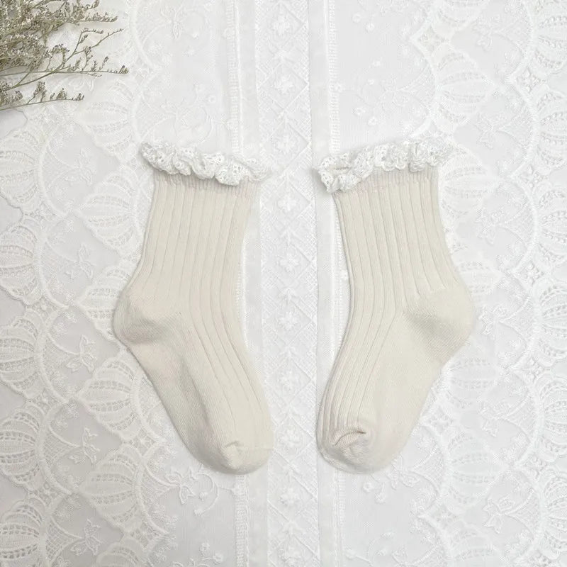 Ruffle Kids Knee High Socks Baby Girls Toddlers Long Soft Cotton Sock Lace Flower Children School Uniform Socks For 0-8Years