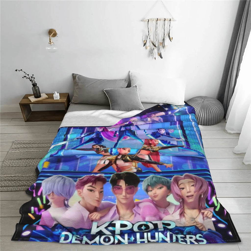 kpop Demon Hunters Huntrix & Saja Boys Blanket  Super Warm Comfortable Plush Throw Blanket Child Home Decor Flannel  Bed Cover