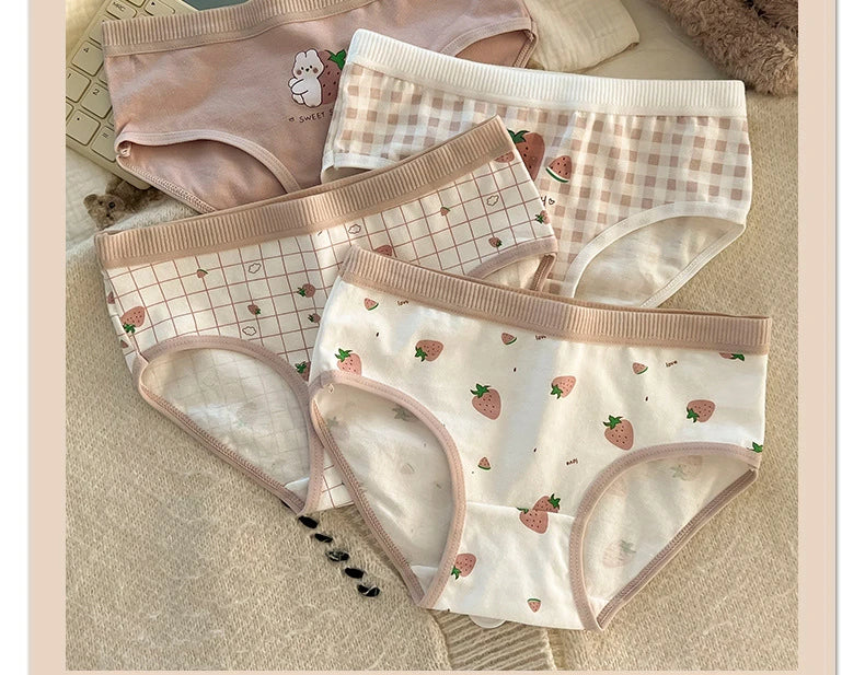 5PCS Kids Girls Cotton Soft Antibacterial Briefs Baby Cute Strawberry Print Panties 2+y Young Children Thin Breathable Underwear
