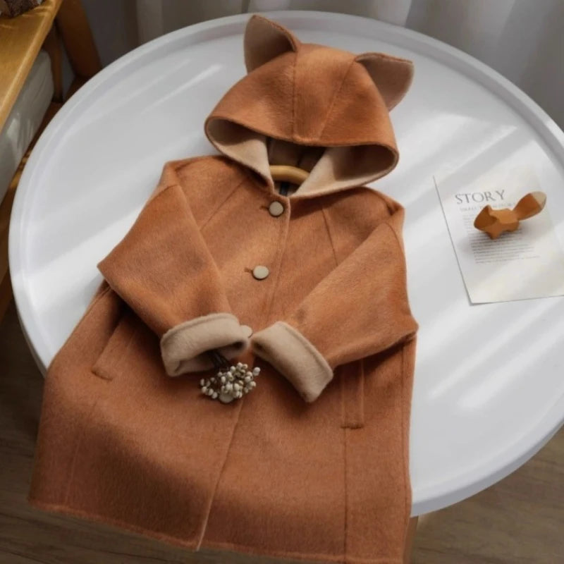 2025 Autumn New Kids Cartoon Cute Fox Wool Coat Thickened Warm Winter Outerwear for Boys Girls Toddler To Teen