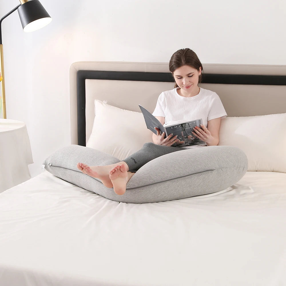PANGDUBE 1.8KG Cotton J-shaped Pillow for Pregnant Women Sleeping Pillow Care for Pregnancy Breastfeeding Pillow for Pregnant