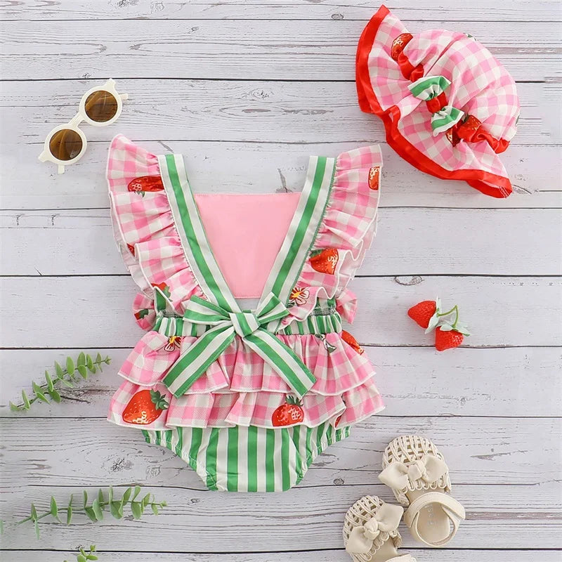 Toddler Girls Floral Print Sleeveless Rompers with Bow Headband Set Summer Jumpsuits Outfits Clothes for Baby Girls