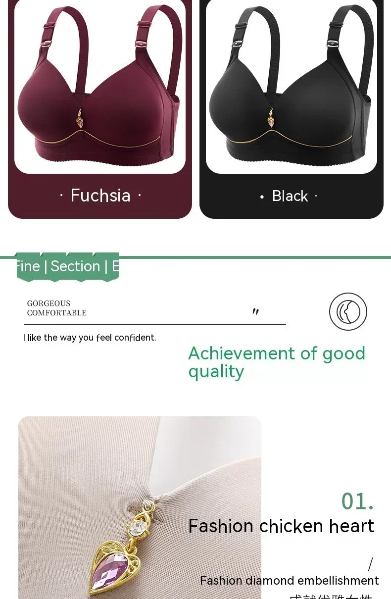 Mom Brassiere Without Steel Ring Breathable Gathered Ladies Underwear Non-magnetic Thin Cup Glossy Obese Female Ladies Bra