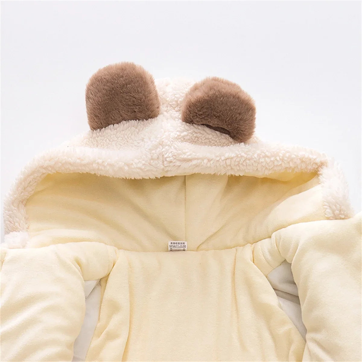 (0-3 Years Old Girls) Winter New Girls' Top Warm Furry Hat Bow Ribbon Warm Cute Hooded Bear Ears Long Sleeve Pocket