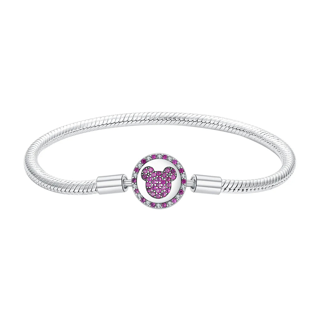 New 925Silver original 17-21CM Pearl Heart-Shaped Hard Ring Square Buckle Round Bracelet Fit for DIY Mini Birthday Jewelry Gifts