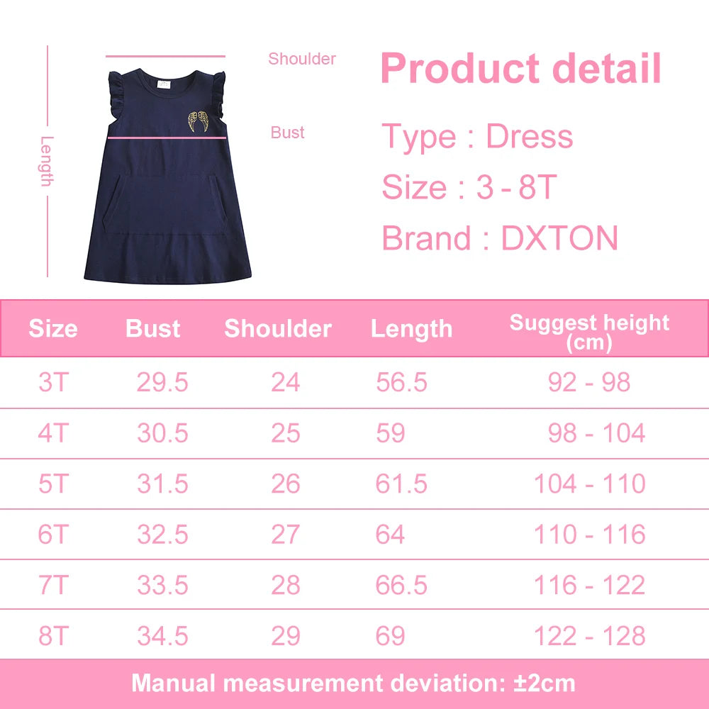 DXTON Kids Wing Sequined Dress Toddlers Flare Sleeve 100% Cotton Vestidos with Pockets Kids Unicorn Cartoon Casual Summer Wear
