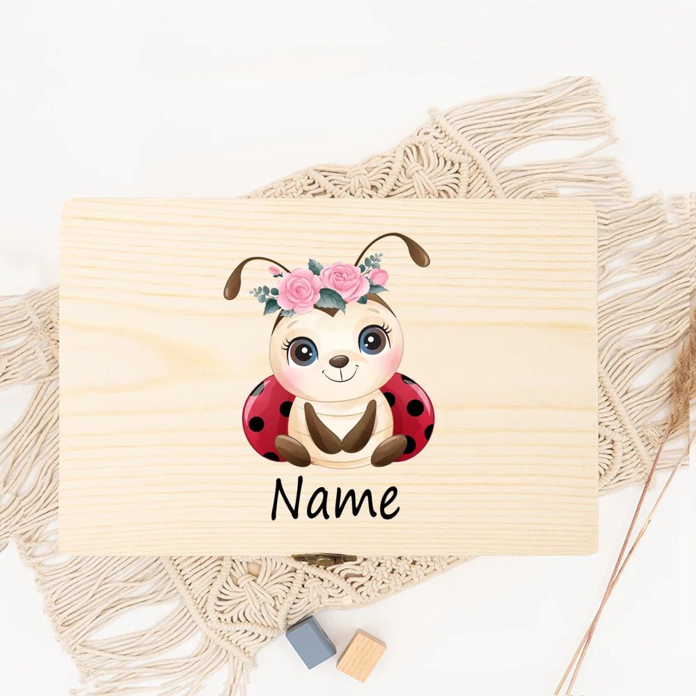 Personalized Baby Wood Box Cute Animal Print Toddler Memory Box Custom Name Infant Keepsake Box Newbron Shower Gift Kids Present