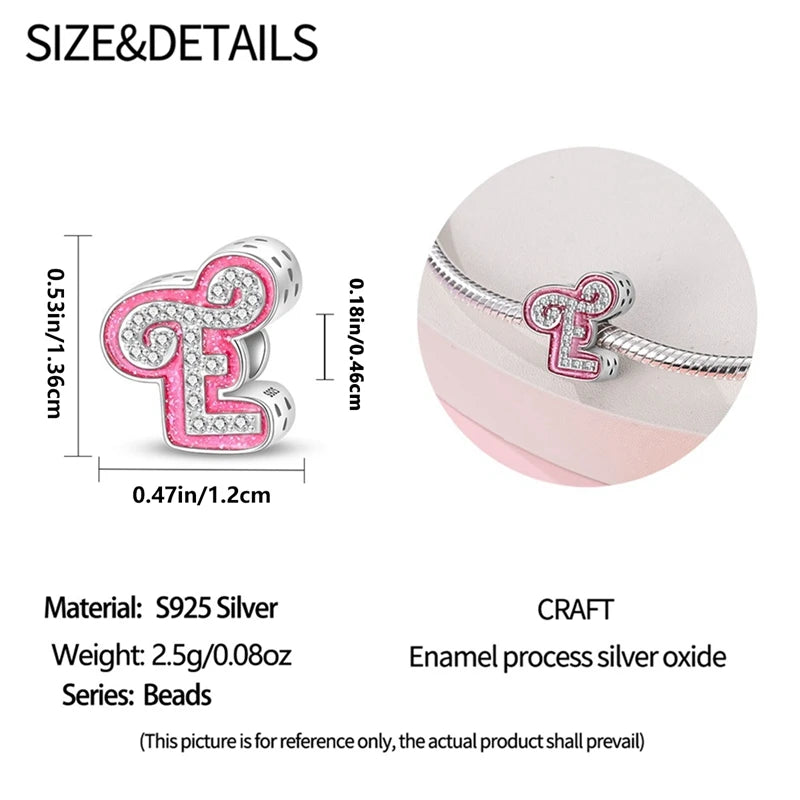 Pink Girl Series 925 Sterling Silver Alphabet Charms Beads Cute Letter Fit Original Bracelet Bangle Necklace DIY Jewelry