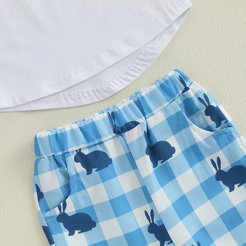 Boys Stylish Plaid Outfit Set with Short Sleeve Lapel Neck Half Button-up Top and Elastic Waistband Shorts for Summer