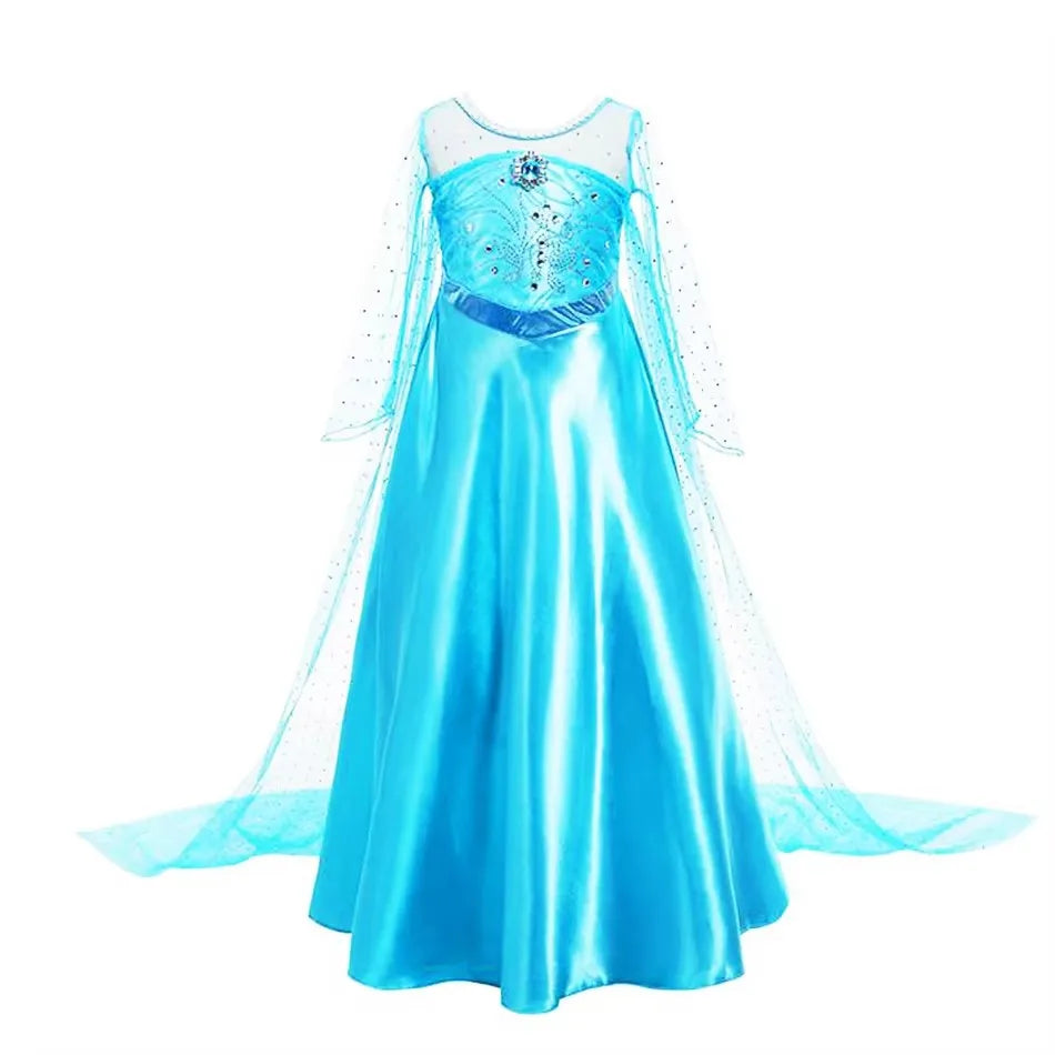 Girls Dresses Kids Princess Costume Halloween Birthday Party Long Cloak Cosplay Elsa Dress Long Sleeve 4 5 6 7 8 9 10 Years