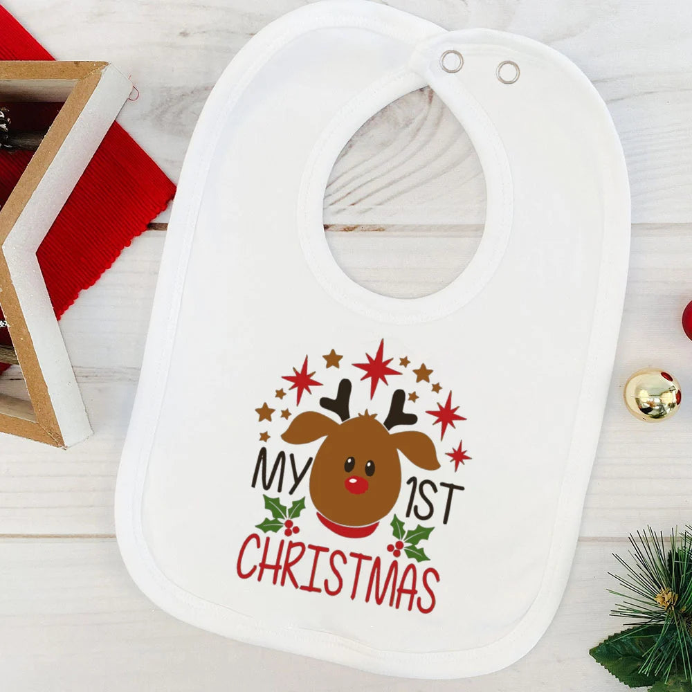 My First Christmas Baby Bib Boy Girl Cute Burp Cloths Xmas Infant Bibs Newbron 1st Christmas Bib Gift Xmas Party Toddler Bibs