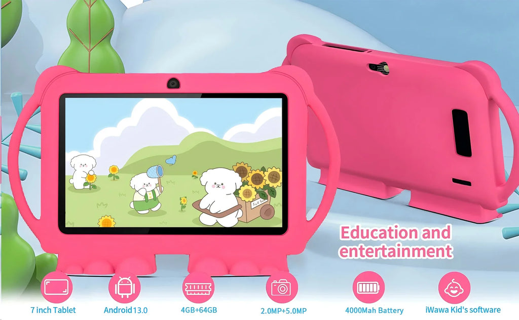 New 5G WIFI 7-inch Children's Tablet 4GB+64GB ROM Mini Pad Quad Core Dual Cameras Kids-Proof protective Case Tablets Android 13