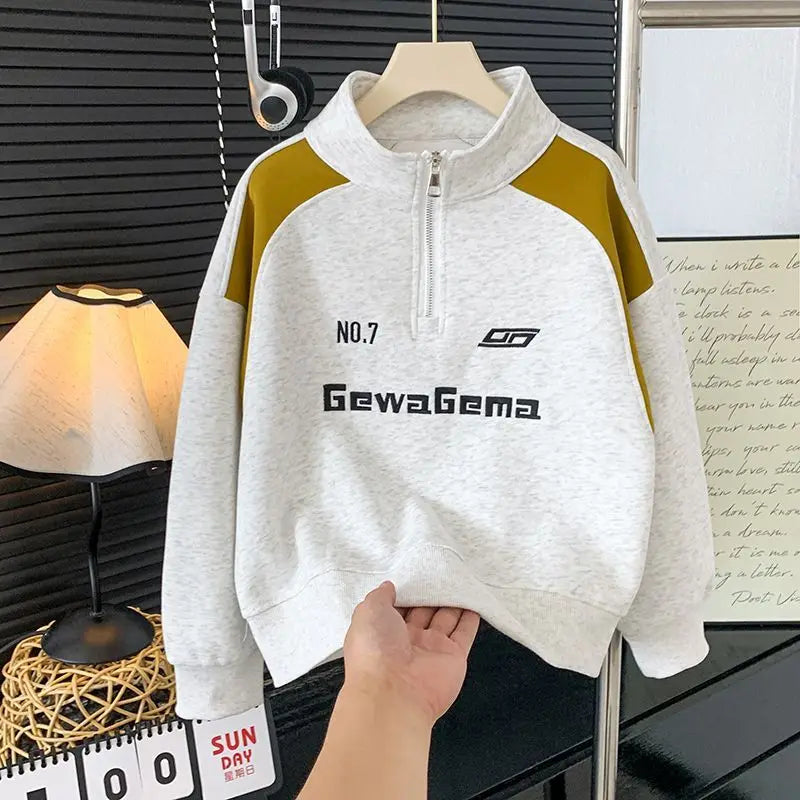Boys' Mid-Large Size 2025 Autumn New Half-Zip Standing Collar Color-Blocked Loose Fit Stylish Sweatshirt
