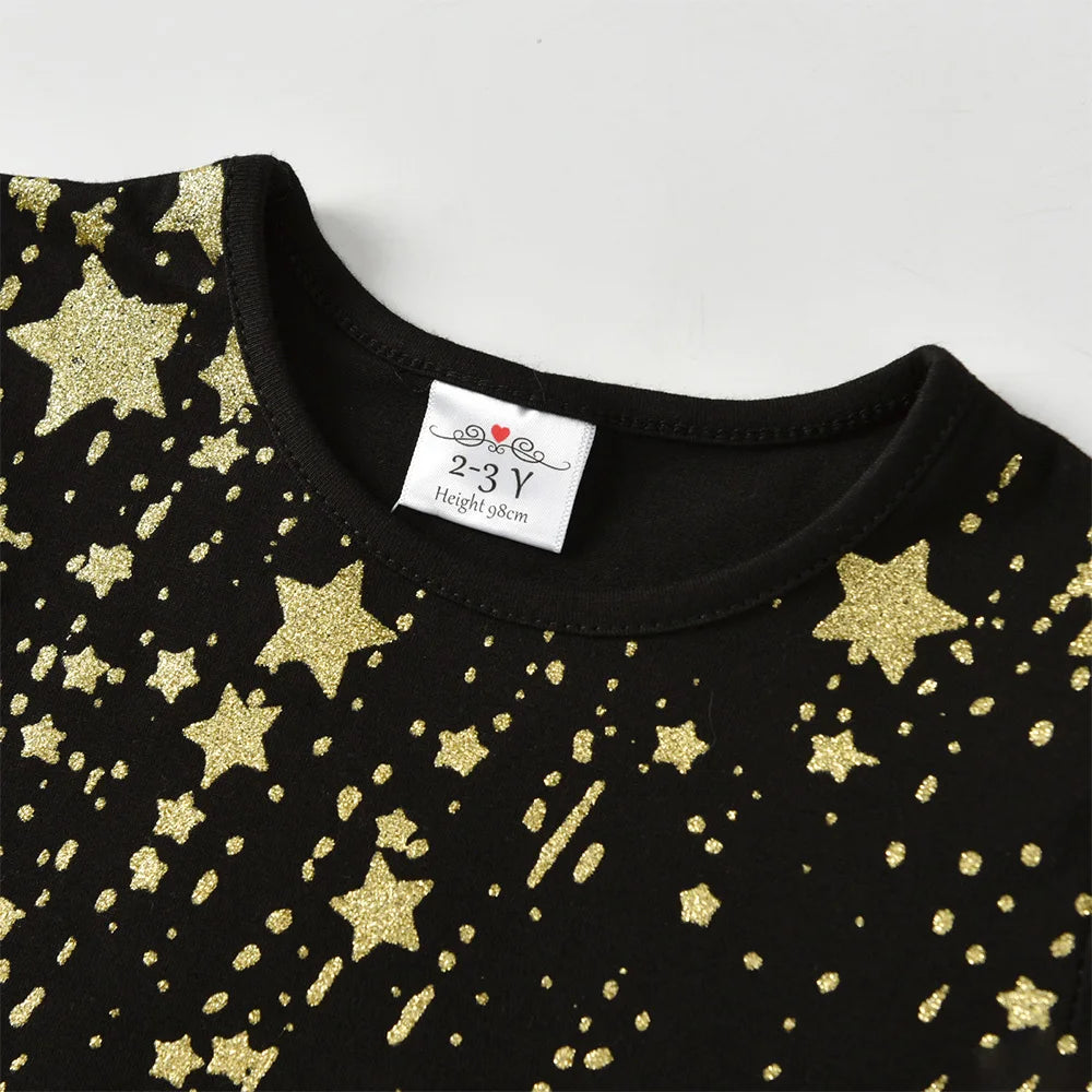 VIKITA Girls Christmas Dress Kids Golden Stars Reindeer Sequined Appliqued Festival New Year Holiday Party Bow Knot Gift Dresses