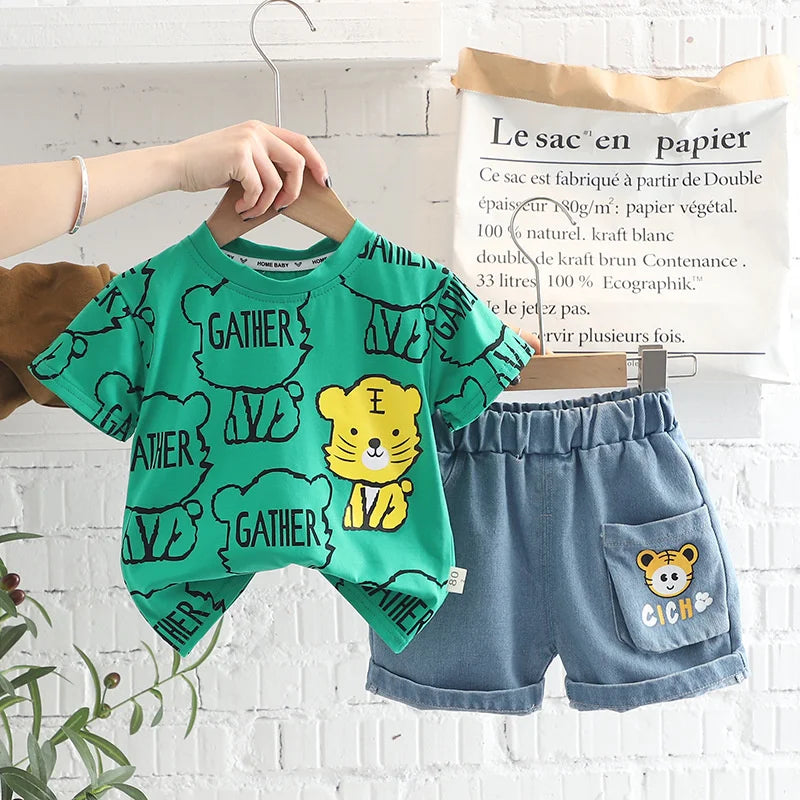 New Summer Baby Girls Clothes Children Cartoon Boys Short Sleeved Suit T-Shirt Shorts 2Pcs/Sets Toddler Costume Kids Tracksuits