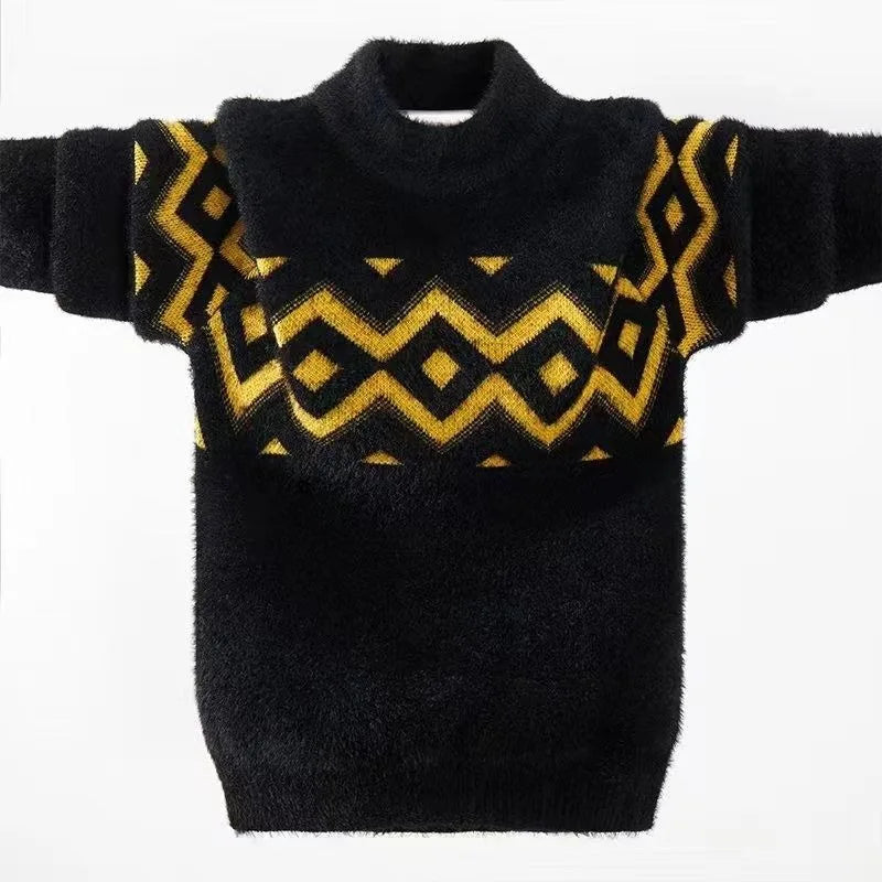 Heavyweight Mink Velvet Boys' Pullover Sweater Autumn Winter Base Layer Thickened Knit Sweater for Kids Ages 3-14 Toddler Youth