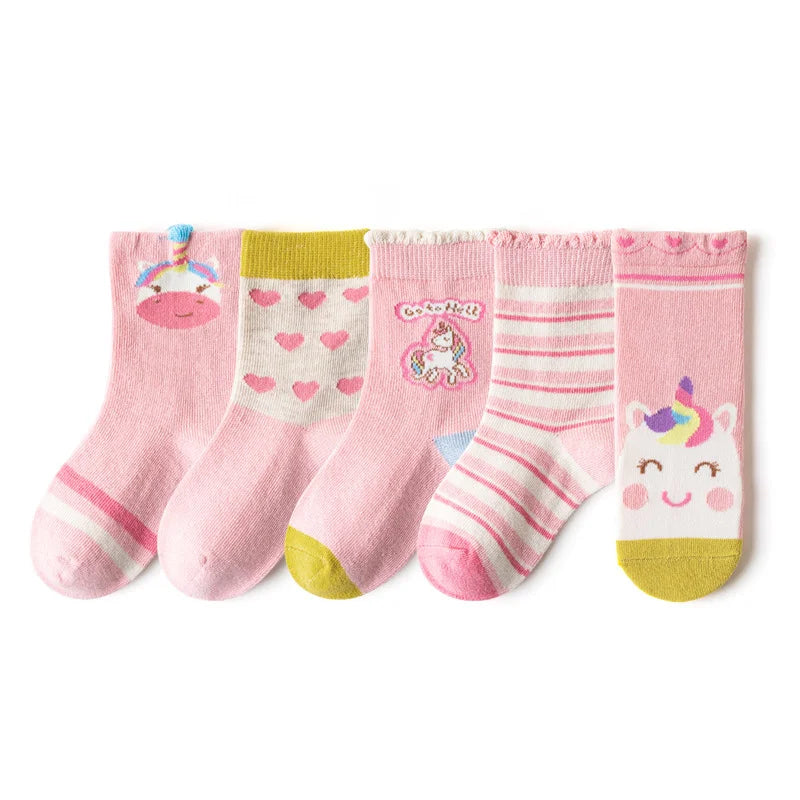 5/10 pairs Kids Socks Sets for Girls 2025 Cute Cartoon Unicorn Floral Print Children Ankle Short Breathable Cotton Toddler Sock