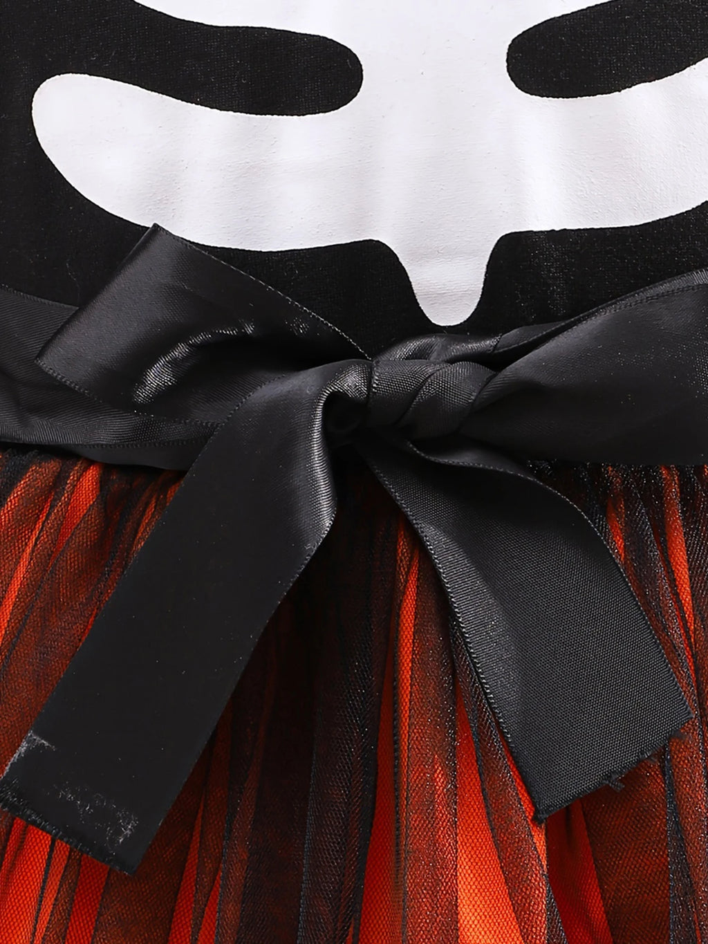 Girls Halloween Costume Dress Skeleton Print Long Sleeve Crew Neck Tulle Patchwork Fall Dress for Kids Party Wear