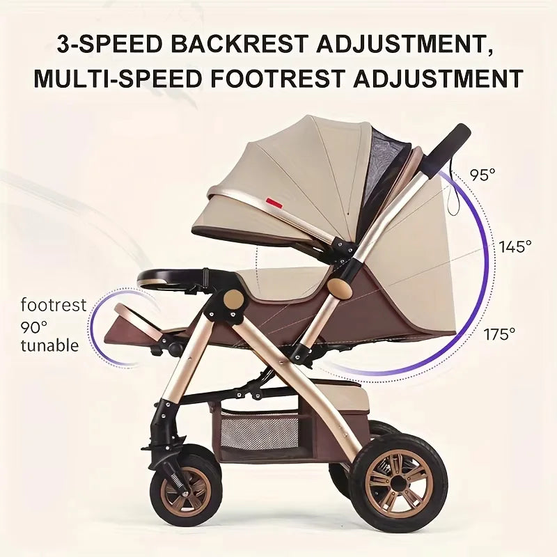 Foldable Baby Stroller Sit & Lie Portable 360° Swivel Front Wheel Trolley Cart Large Two-way Stroller with Sunshade for Infants