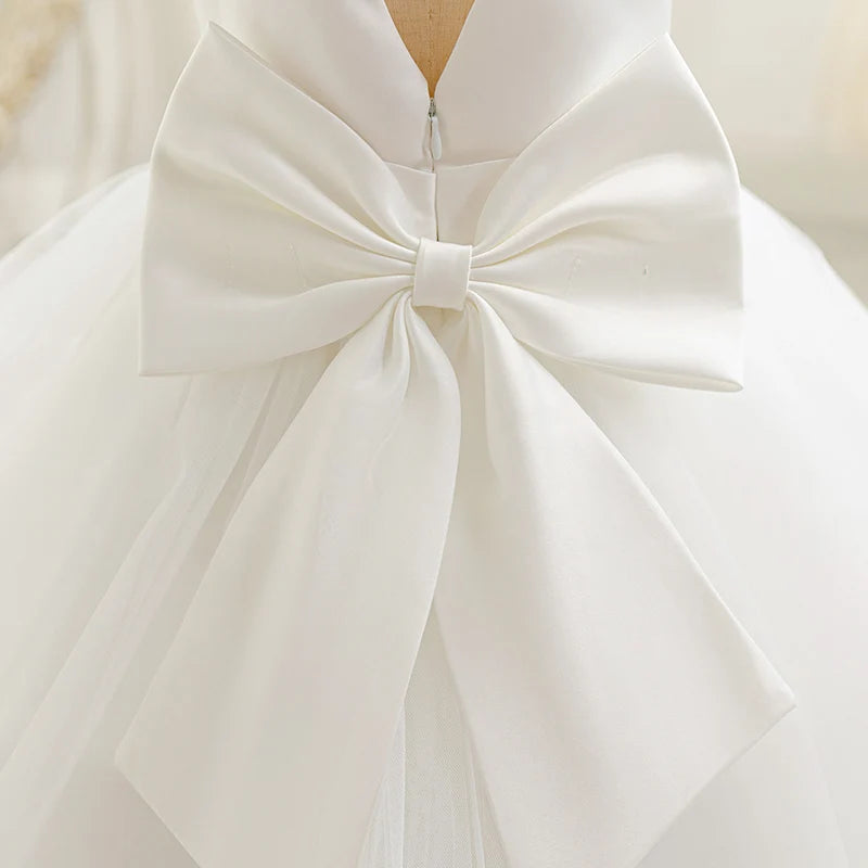 Baby Kids Green Lace Dresses For Children Girl Sleeveless Princess Gown Birthday Party Flower Girls White Dress