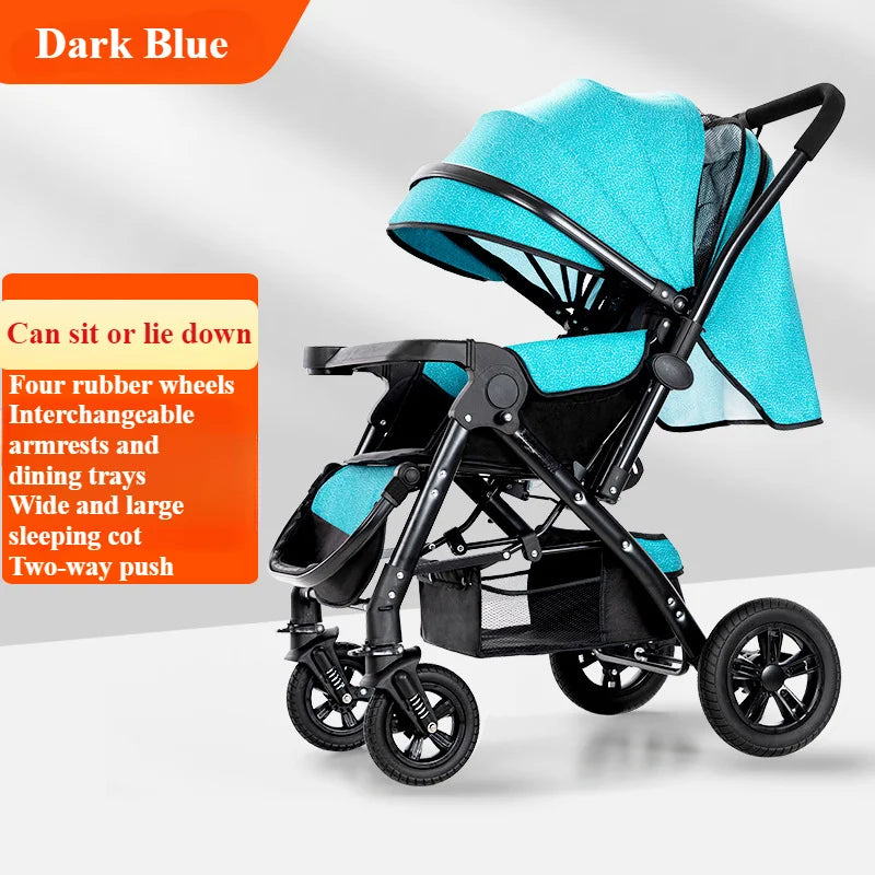 Foldable Baby Stroller Sit & Lie Portable 360° Swivel Front Wheel Trolley Cart Large Two-way Stroller with Sunshade for Infants