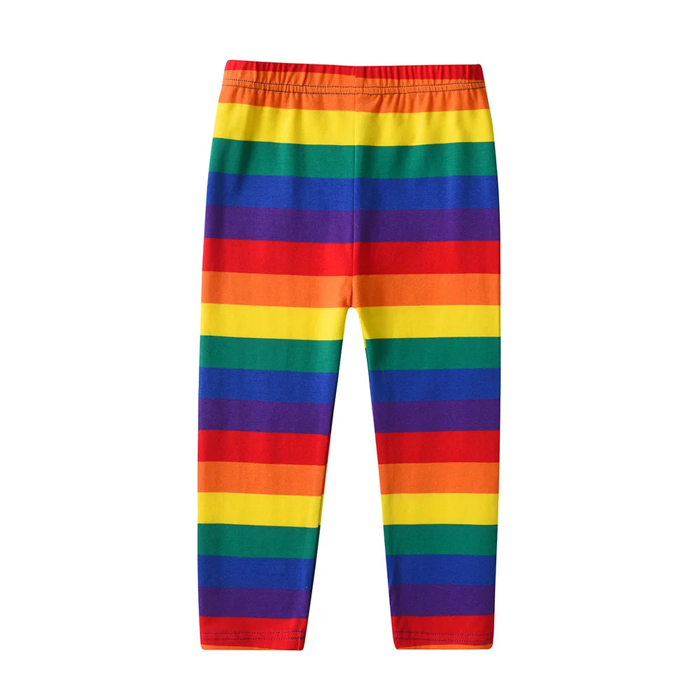 VIKITA Kids Rainbow Print Colorful Leggings Girls Cotton Casual Daily School Pencil Pants Girls Striped Skinny Fashion Trousers