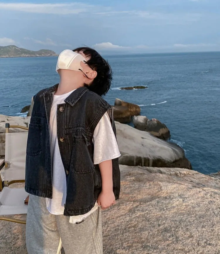 2025 New Boys Denim Vest Sleeveless Toddler Boys Spring Autumn Stylish Kids Jacket