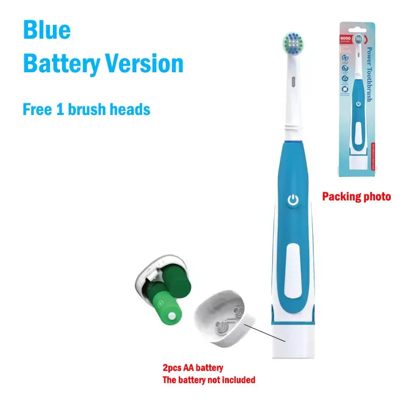 Electric Toothbrush Rounded 3D Heads Teeth Brush Soft Bristle Vibrate Rotation Gum Care Battery Power Teeth Whitening For Adults